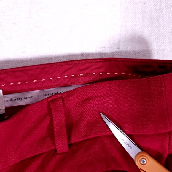 Anthropologie The Essential Slim Pants Womens 12 Red Double Button Stretch Crop - Picture 11 of 16